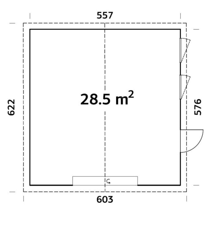 6.1_Palmako_garage_Andre_28.5_m2_with_sectional_door_measures