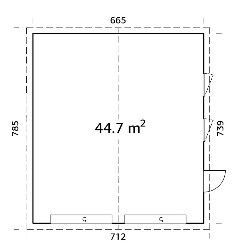 6.1_Palmako_garage_Andre_44.7_m2_with_sectional_door_measures