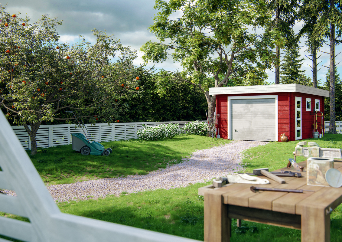 1_Palmako_garage_Rasmus_19.0_m2_with_sectional_door_red+white_wb