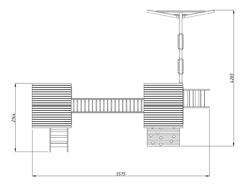 6.1_Palmako_Kids_Jesper_Set1-2Towers_with_Roof+Bridge+Climbing_wall+Swing_beam_measures