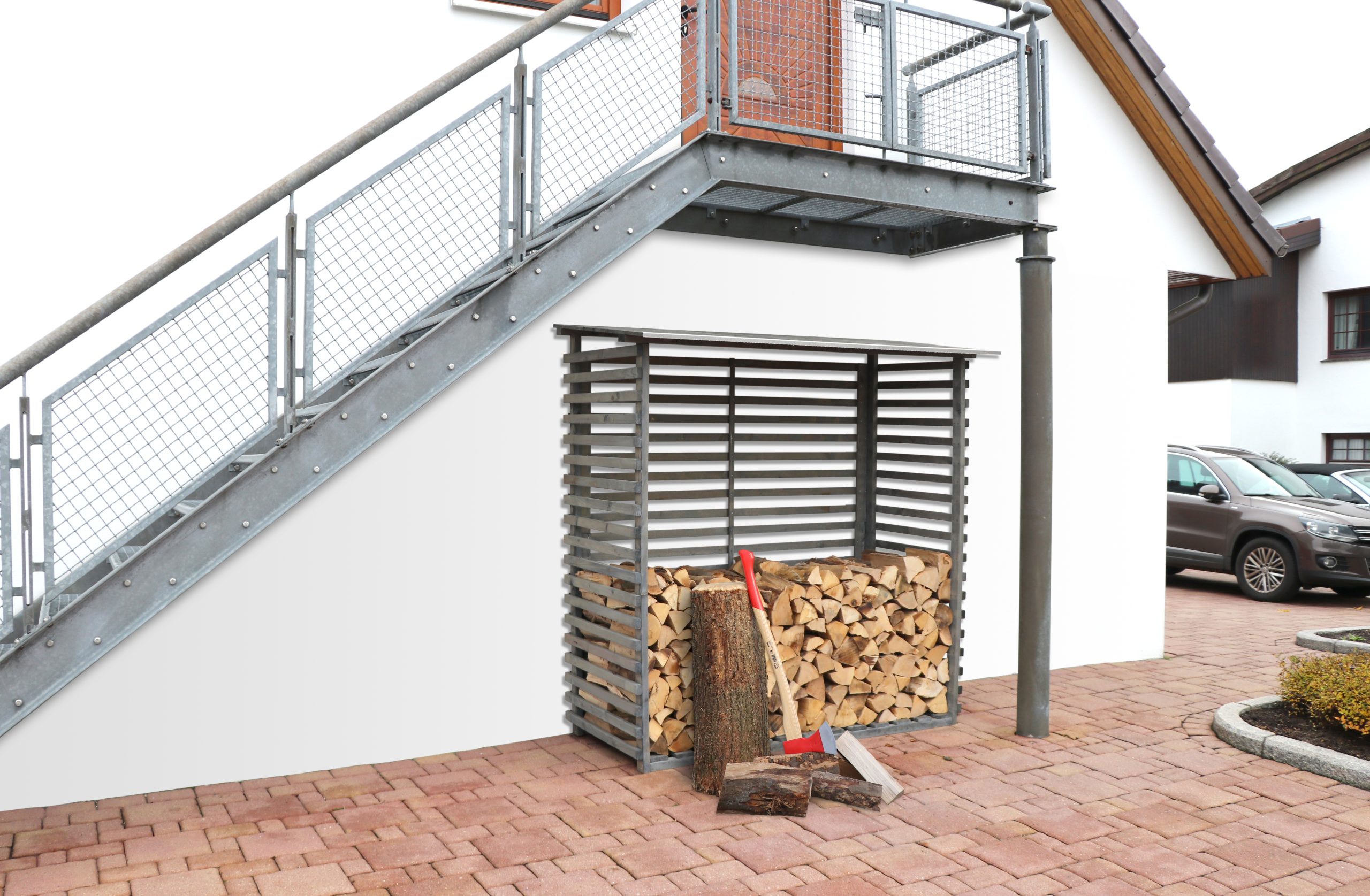 Kaminholzregal Odenwald, groß 1,0x2,0 m granit farbbehandelt VE = 000, 100% PEFC-zertifiziert – Bild 2