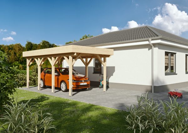 JODA Carport Bergen KG Classic Holzblende, Flachdach vorb.f. Gründach – Bild 3
