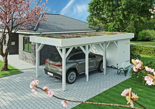 JODA Carport Bergen MG Select Holzblende, Flachdach vorb.f. Gründach – Bild 2