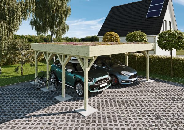 JODA Carport Büsum KT Classic Holzblende, Flachdach mit Stahl-Trapezplatten Antikondens – Bild 3
