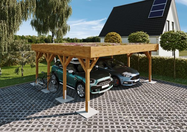 JODA Carport Büsum KG Natur Holzblende, Flachdach vorb.f. Gründach – Bild 2