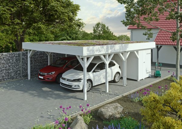 JODA Carport Büsum MT Select Holzblende, Flachdach mit Stahl-Trapezplatten Antikondens – Bild 2