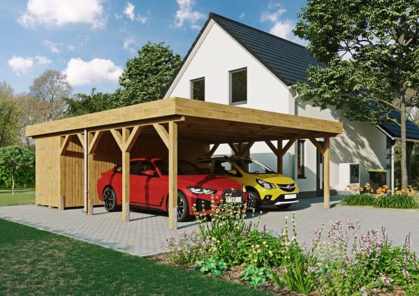 JODA Carport Büsum MG Natur Holzblende, Flachdach vorb.f. Gründach – Bild 6