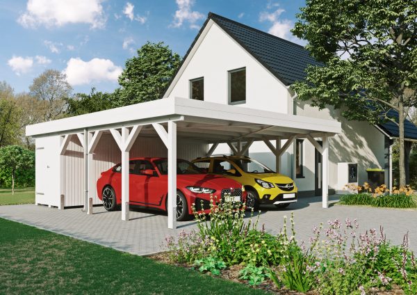 JODA Carport Büsum MT Select Holzblende, Flachdach mit Stahl-Trapezplatten Antikondens – Bild 3