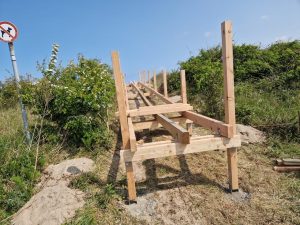 Bogen -Teichbrücke premium Lärche roh 3,00 m, mit 2 Handläufen VE = 000