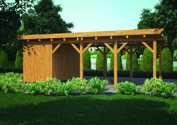 JODA Carport Borkum MG Natur Holzblende, Flachdach vorb.f. Gründach – Bild 2