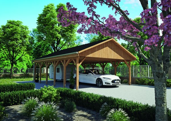 JODA Carport Würzburg LG Natur Satteldach, vorb.f. Gründach – Bild 2