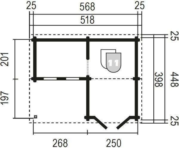 JODA Blockhaus Gröndal BBH 3,98 x 5,18 m 45 mm Blockbohle – Bild 3