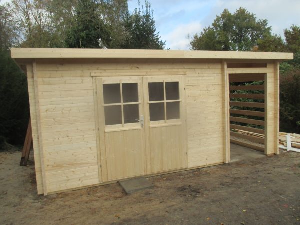 Blockhaus Bungalow Plus Pultdach 45 mm 368 x 368 cm + SD 150 cm – Bild 2