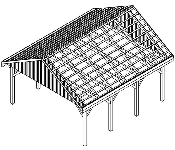 JODA Carport Minden KD Natur Satteldach, incl. Pfannen und Rinne – Bild 5