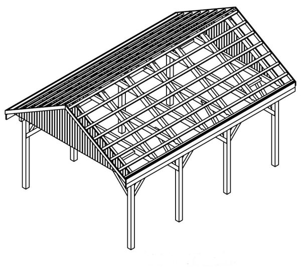JODA Carport Meldorf KD Natur Satteldach, incl. Pfannen und Rinne – Bild 5