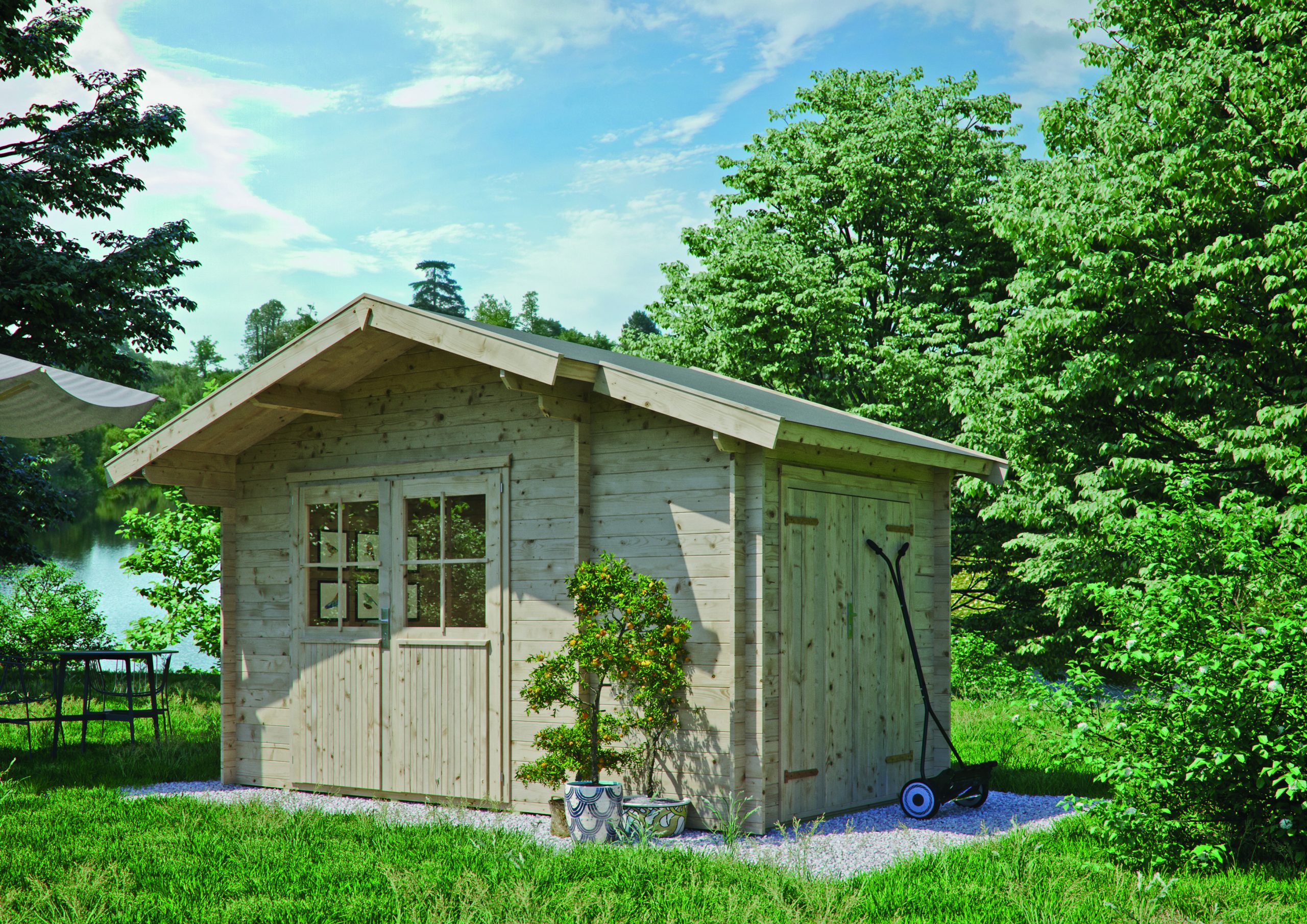 Blockhaus Chalet Plus 28 mm 398x218 VD70 DT mit Anbau – Bild 3