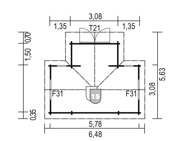Joda Blockhaus Helsinki 3,08 x 5,78 m/Vorbau 1,20 m 45 mm Blockbohle – Bild 3