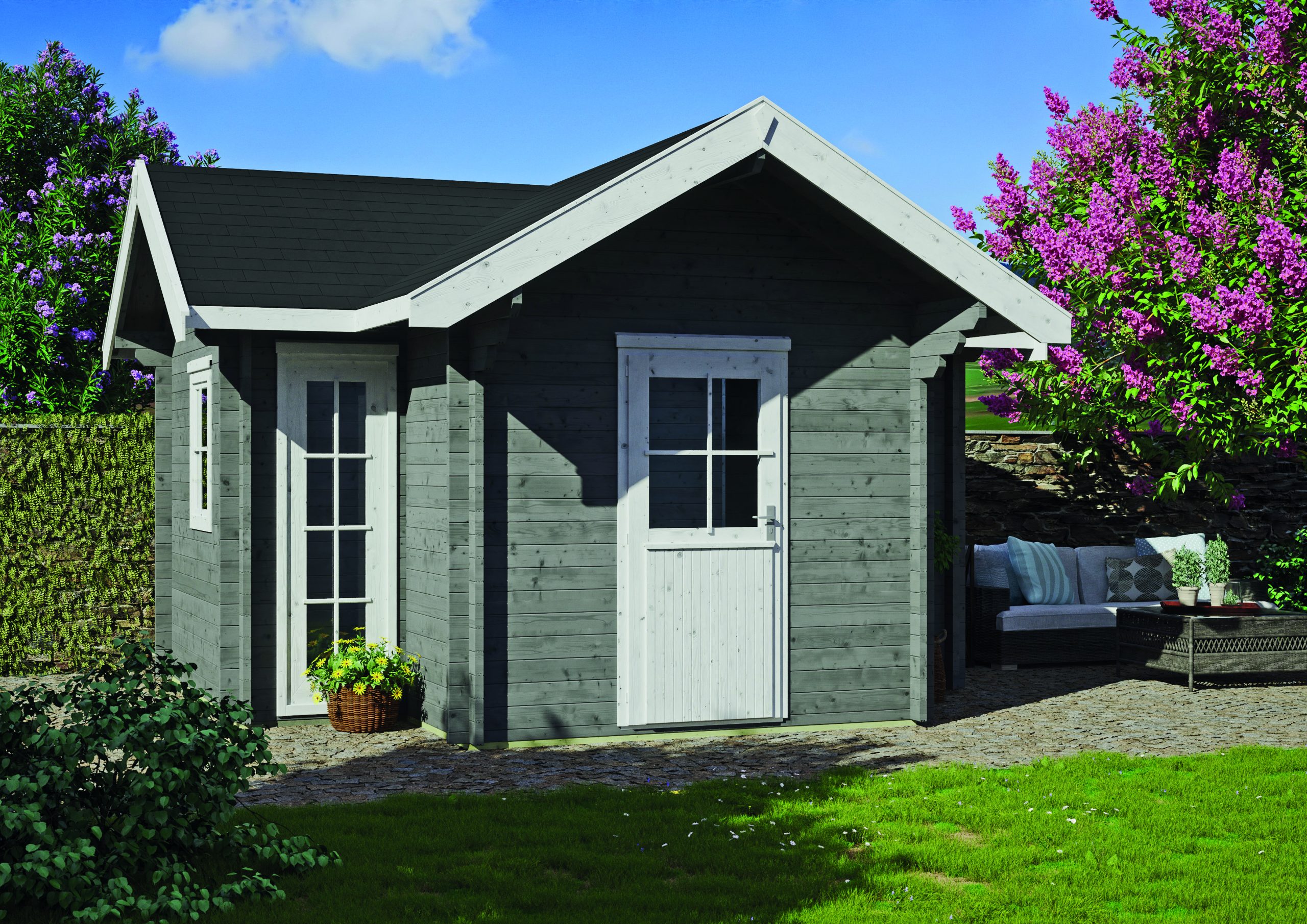 Joda Blockhaus Helsinki 2,48 x 4,28 m/Vorbau 1,20 m 45 mm Blockbohle