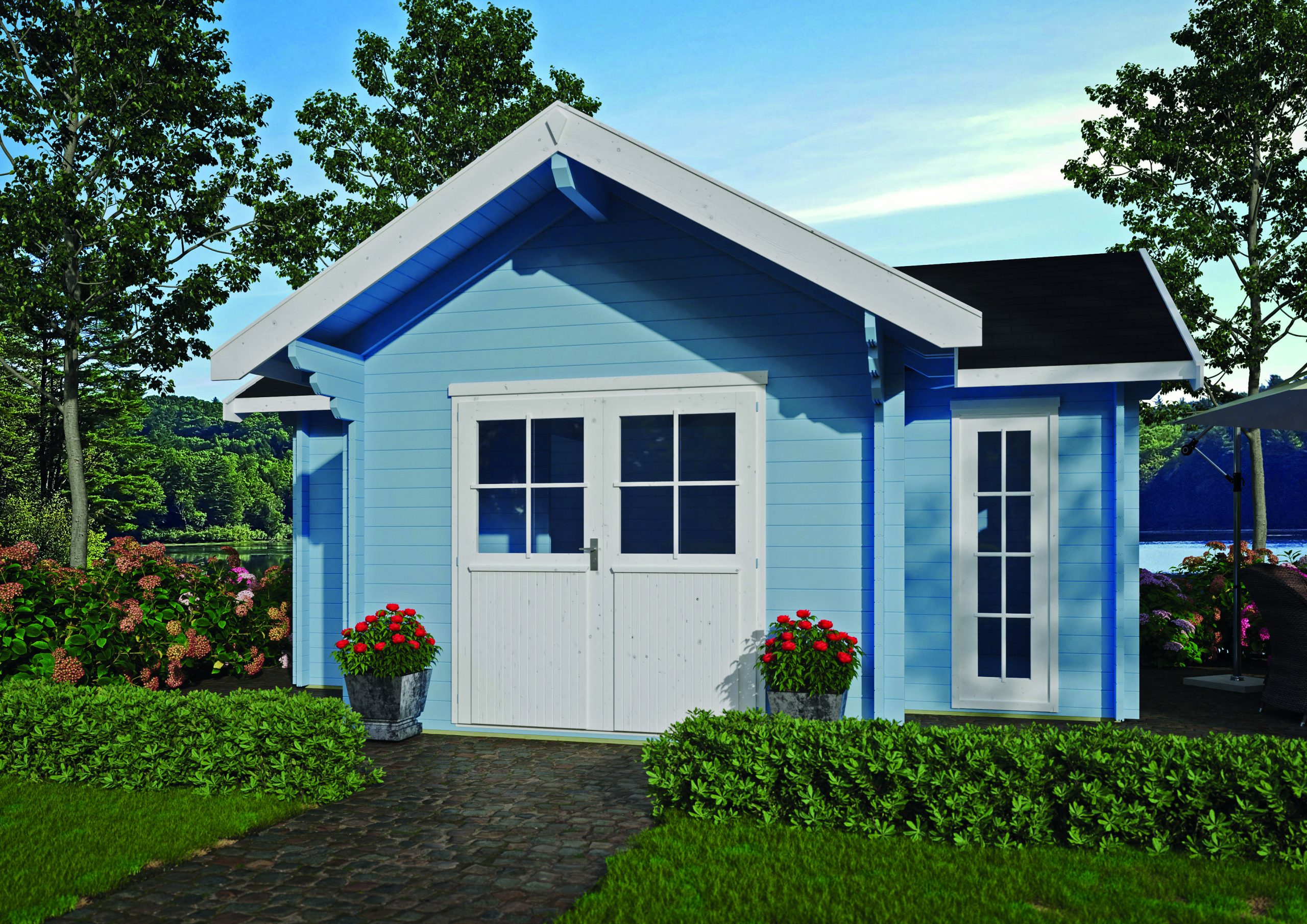 Joda Blockhaus Helsinki 3,08 x 5,78 m/Vorbau 1,20 m 45 mm Blockbohle