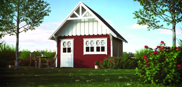 Schwedenhaus mit Klöntür, 2flg Fenster mit Fußboden, 390x390 cm, naturbelassen VE = 000