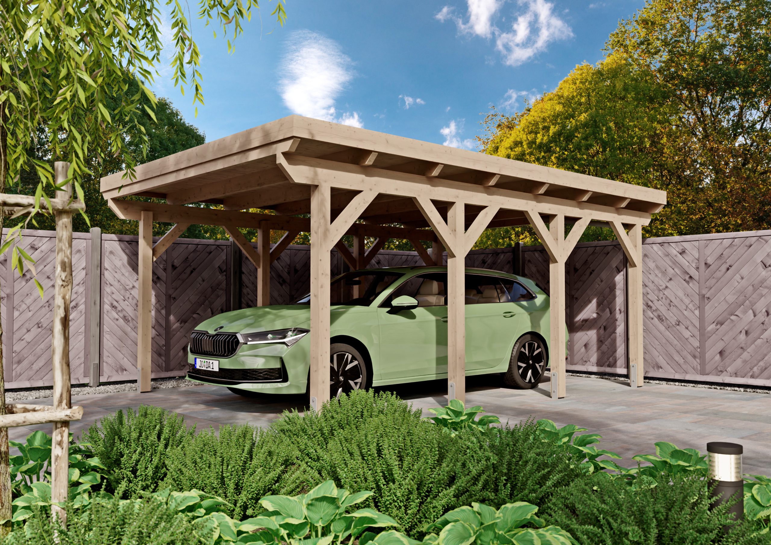 JODA Einzel-Carport CITY KF-Master 400x560cm,1-tgl. Holzblende Flachdach,EPDM-Folie – Bild 2