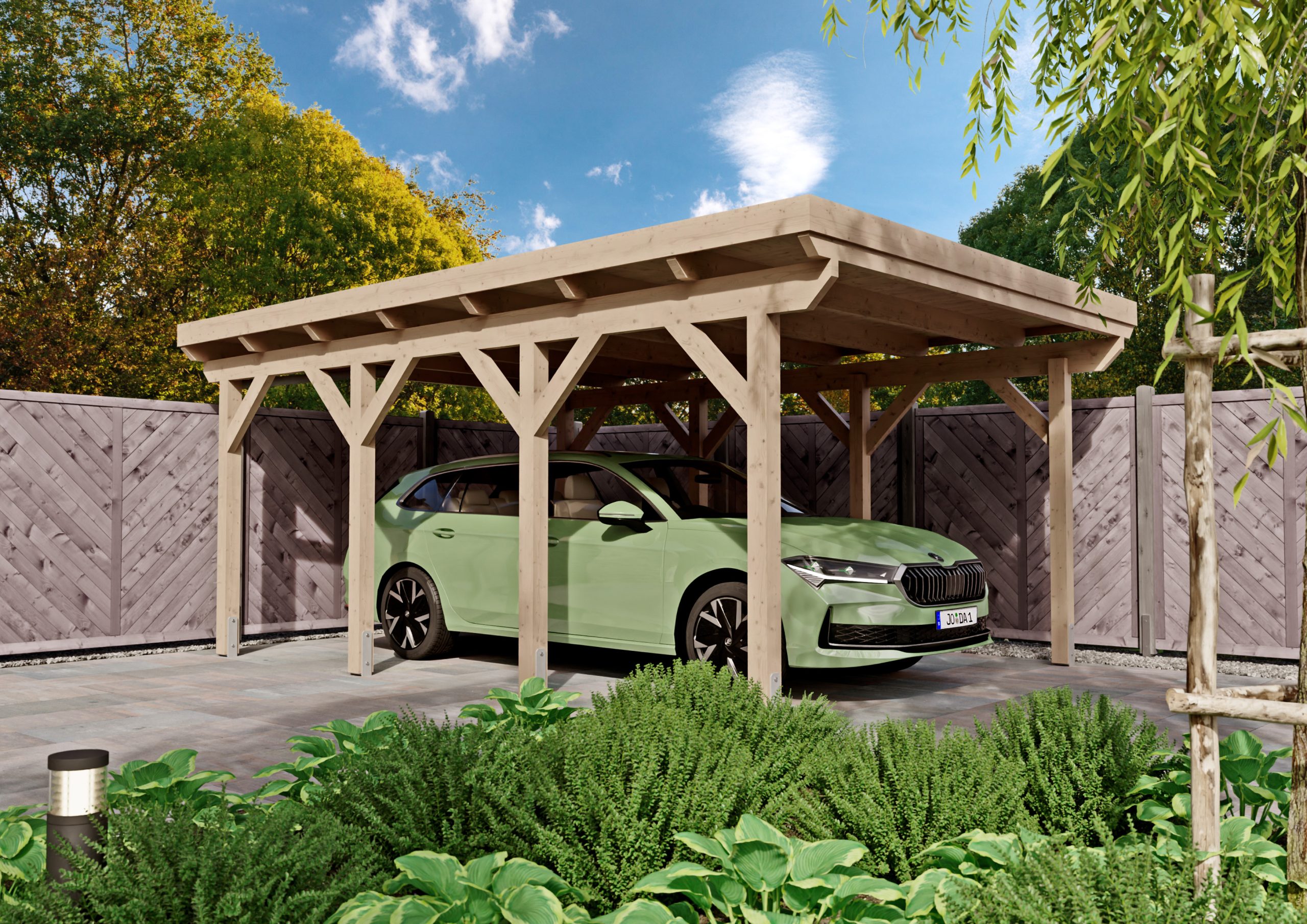 JODA Einzel-Carport CITY KF-Master 400x560cm,1-tgl. Holzblende Flachdach,EPDM-Folie – Bild 3