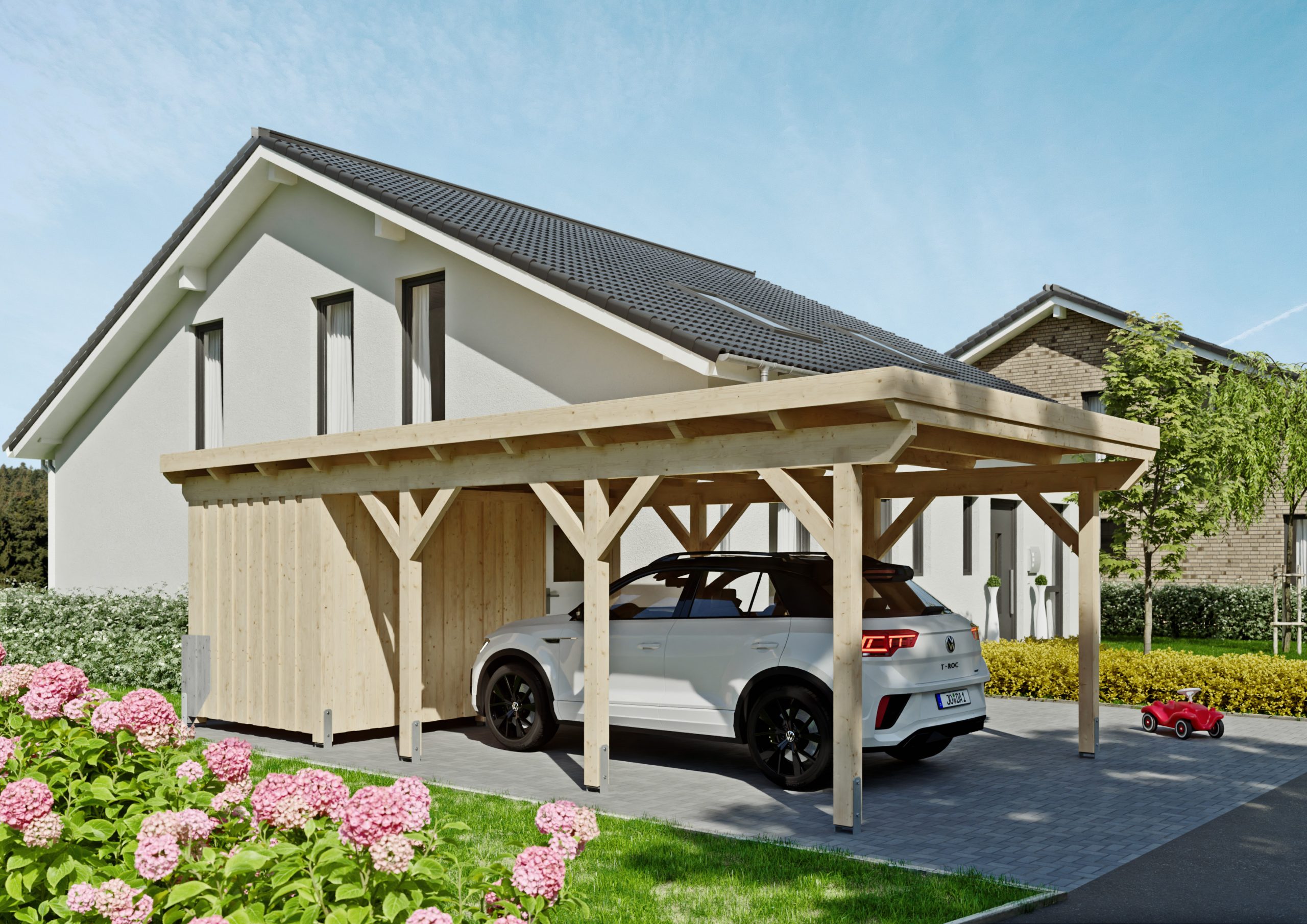 JODA Einzel-Carport CITY MF-Master 400x750cm,1-tlg. Holzblende Flachdach,EPDM-Folie – Bild 2