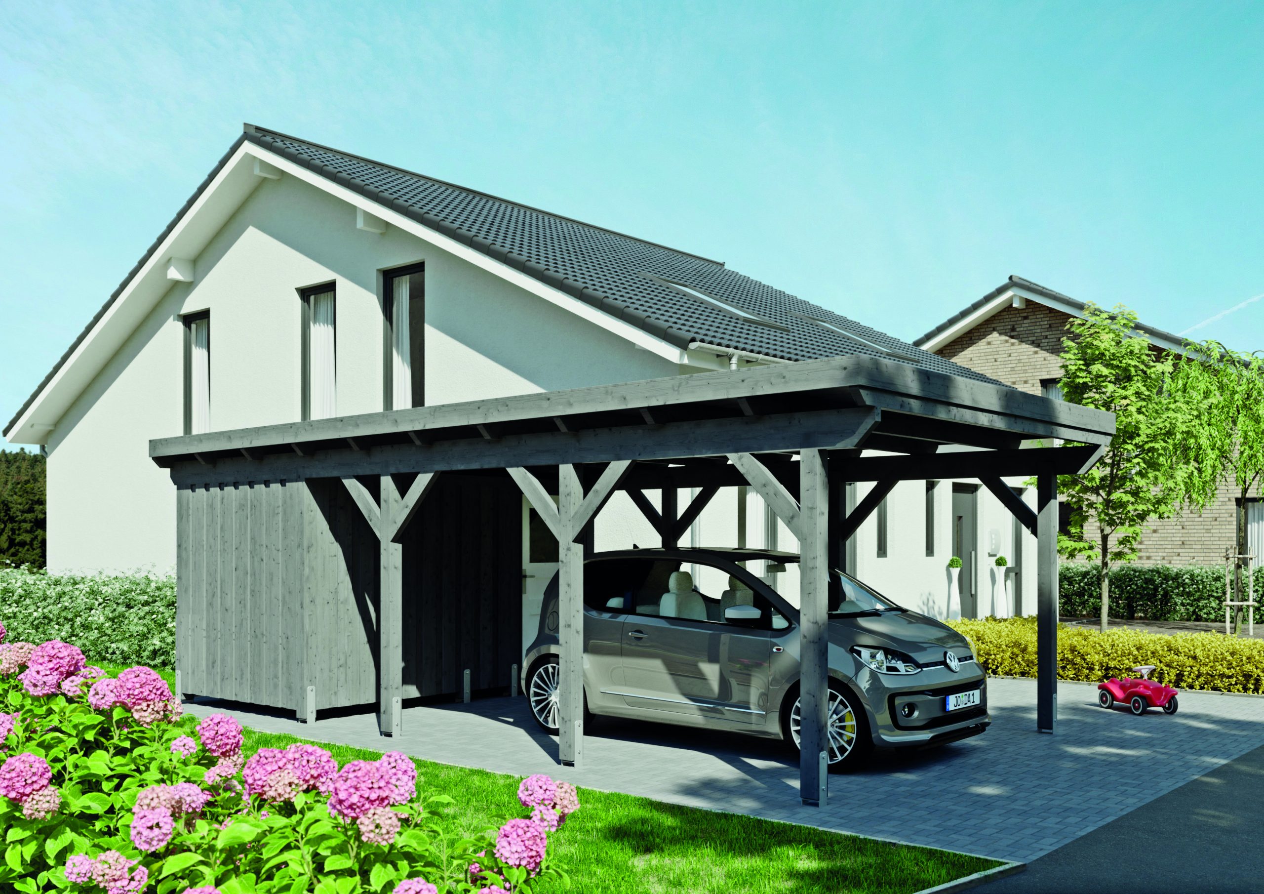 JODA Einzel-Carport CITY MF-Master 400x750cm,1-tlg. Holzblende Flachdach,EPDM-Folie
