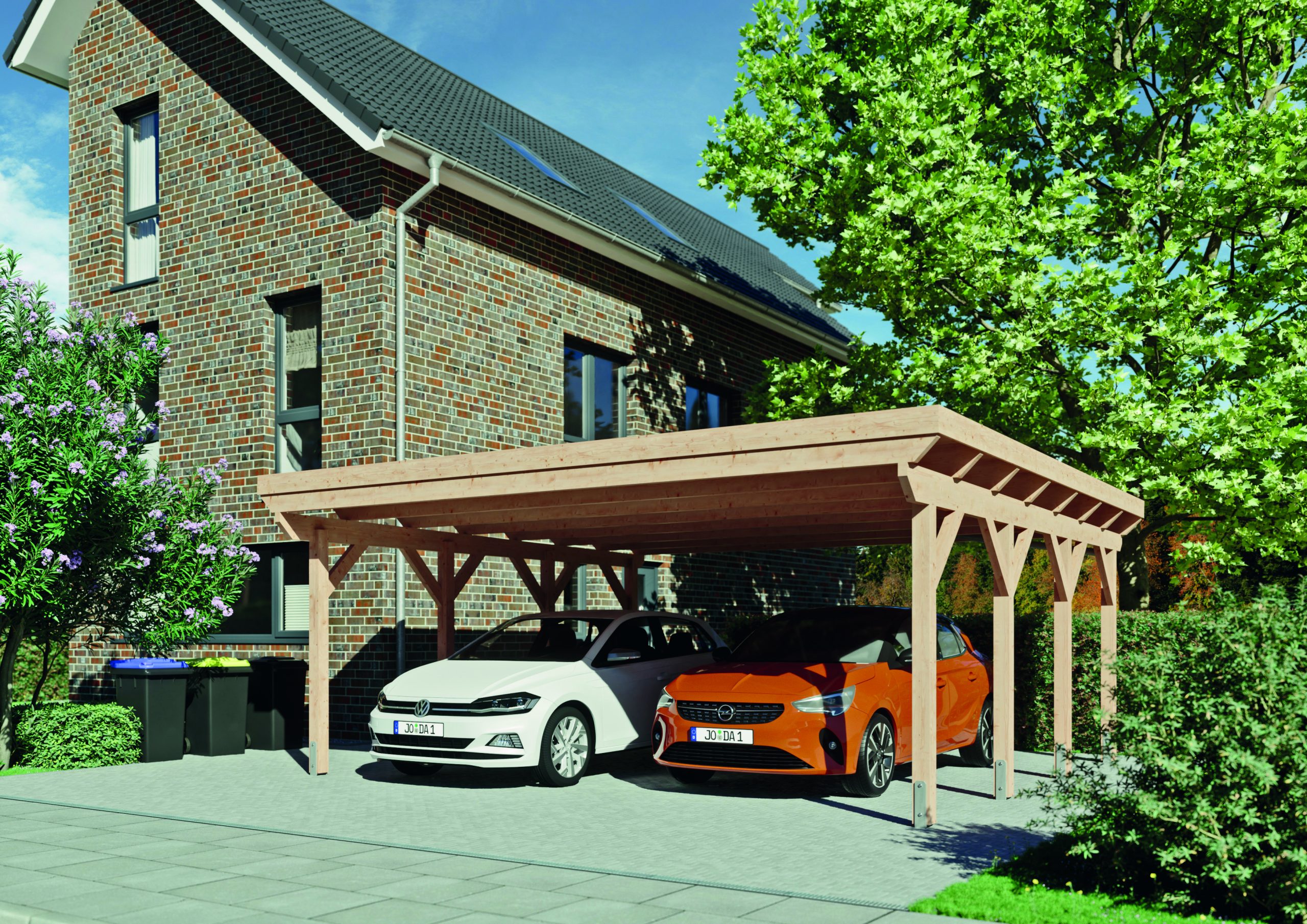 JODA Doppel-Carport CITY KF-Master 600x560cm,1-tlg. Holzblende Flachdach,EPDM-Folie – Bild 2