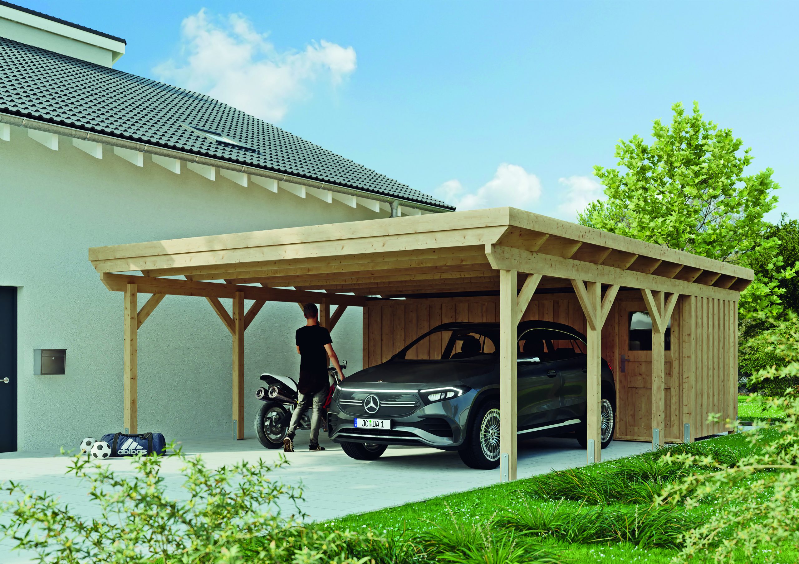 JODA Doppel-Carport CITY MF-Master 600x750cm,1-tlg. Holzblende Flachdach,EPDM-Folie