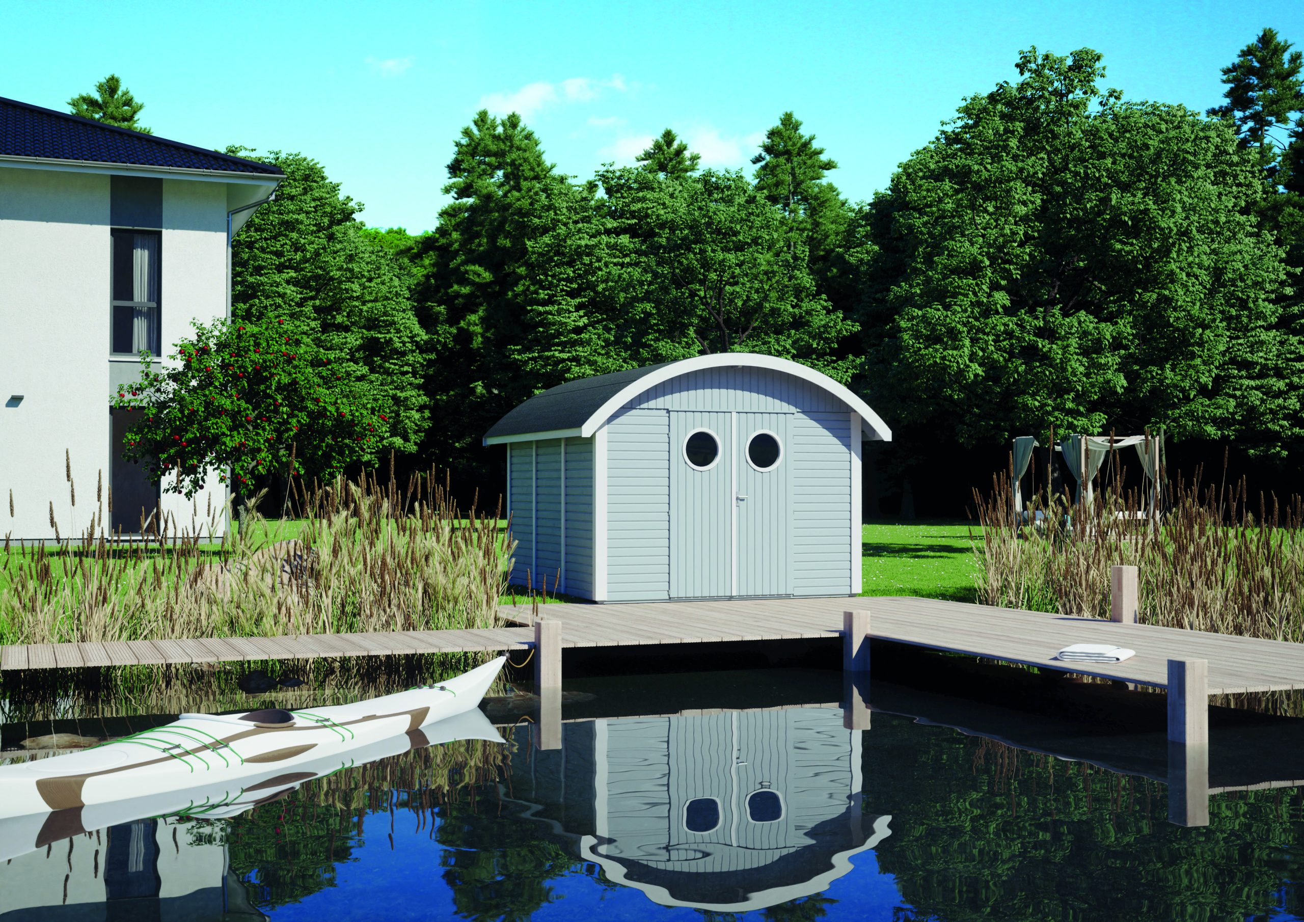 Joda Gerätehaus Rerik 30/30 Grau RAL 7040 / Weiß RAL 9016 VE = 000