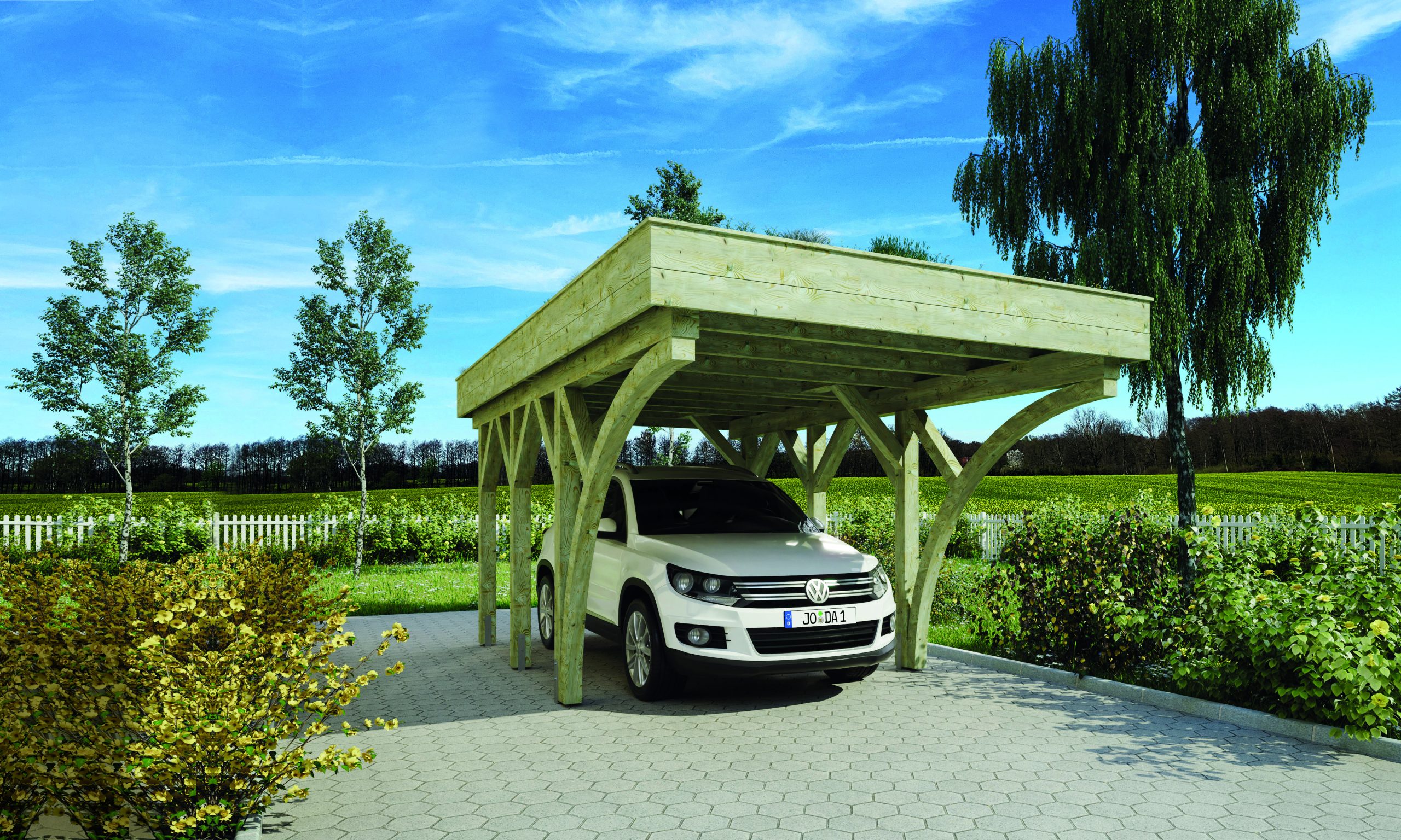 JODA Carport Bergen KG Classic Holzblende, Flachdach vorb.f. Gründach – Bild 2