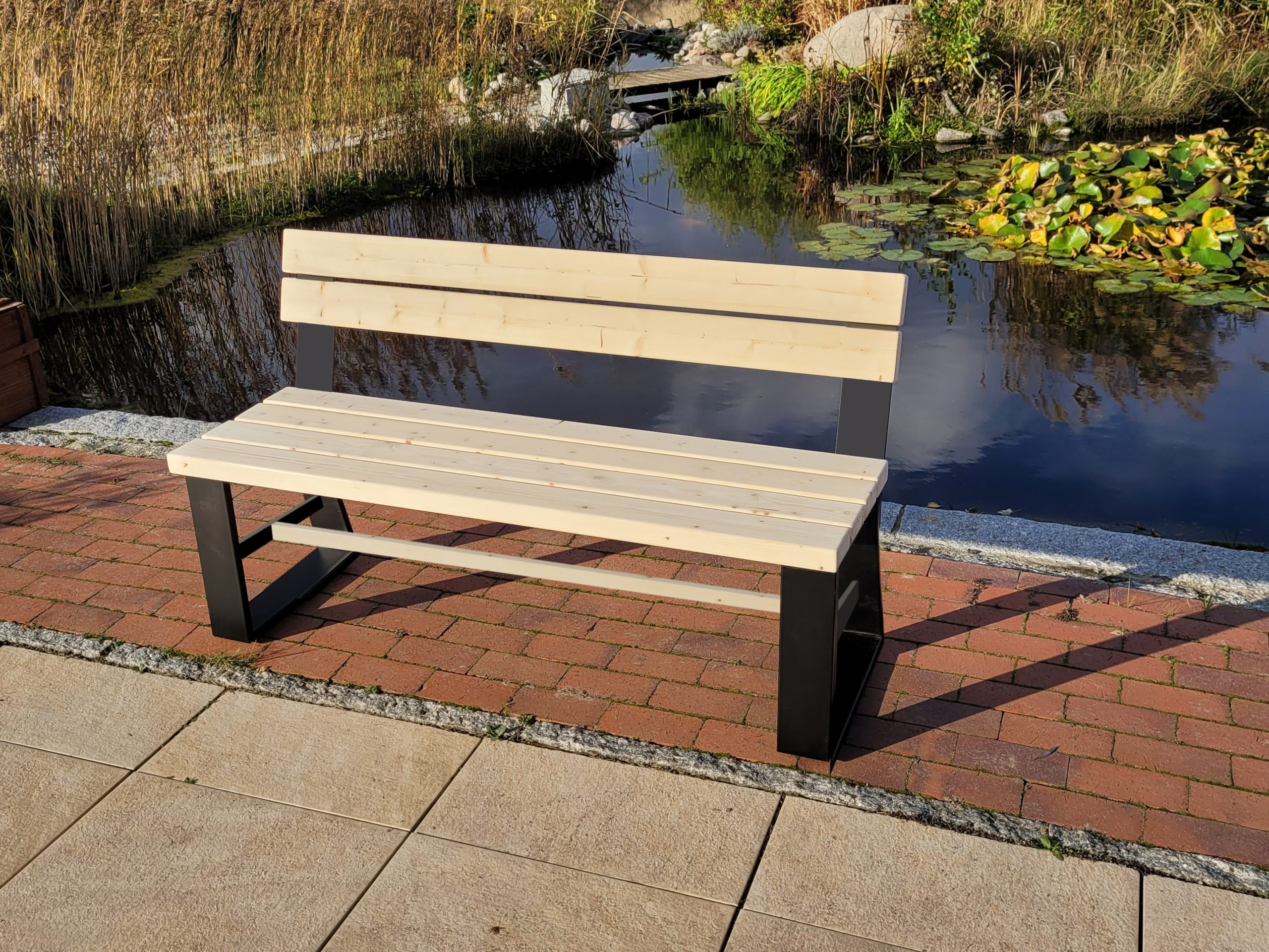 Bank Seeland, Fichte naturbelassen 161 x 40 x 81 cm mit Stahlfüßen VE = 000 – Bild 2