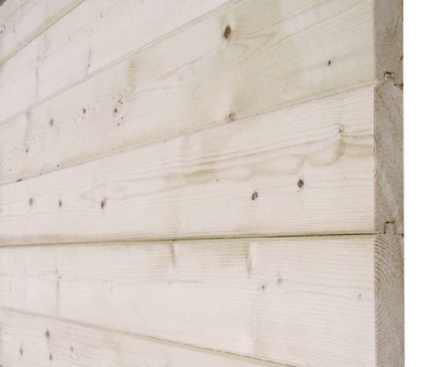 28x121 mm Blockbohlen Fichte, HF 16% L= 4,20 m, Einfachnut und Feder, 4 Fasen technisch getrocknet