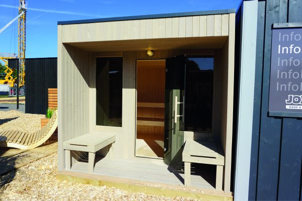 Element-Sauna Ascheberg ca.254x301 cm Kieselgrau,2xLiegen,2xBänke,Ofenschutz ohne Sauna-Ofen und Steuerung – Bild 4