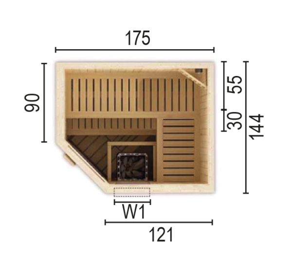 Sauna 1815 E W1 ohne Sauna-Ofen 175 x 144 x 199 / Eckeinstieg SP25403-1441771990-61-0101-02