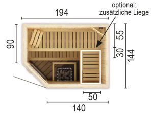 Sauna 2015 E WO ohne Sauna-Ofen 194 x 144 x 199 / Eckeinstieg SP25403-1441941990-60-0101-02