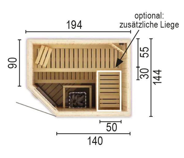 Sauna 2015 E WO ohne Sauna-Ofen 194 x 144 x 199 / Eckeinstieg SP25403-1441941990-60-0101-02