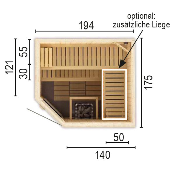 Sauna 2018 E WO ohne Sauna-Ofen 194 x 175 x 199/Eckeinstieg SP25403-1771941990-60-0101-02