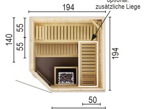 Sauna 2020 E WO ohne Sauna-Ofen 194 x 194 x 199 / Eckeinstieg SP25403-1941941990-60-0101-02