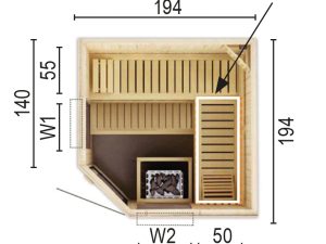 Sauna 2020 E W2 ohne Sauna-Ofen 194 x 194 x 199 / Eckeinstieg SP25403-1941941990-62-0101-02