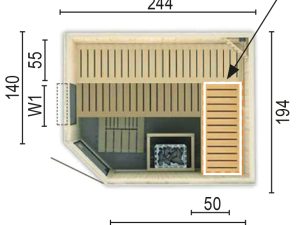 Sauna 2520 E W1 ohne Sauna-Ofen 244 x 194 x 199 / Eckeinstieg SP25403-2441941990-61-0101-02