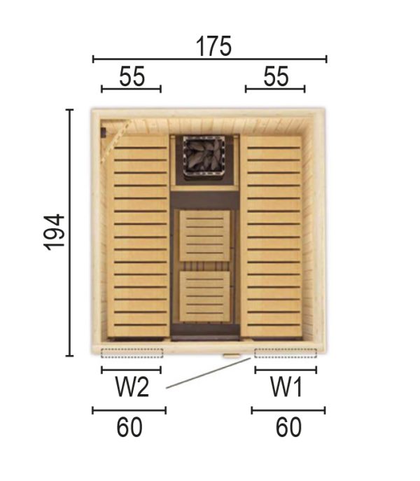 Sauna 1820 T W2 ohne Sauna-Ofen 175 x 194 x 199 SP25401-1941751990-62-0101-12