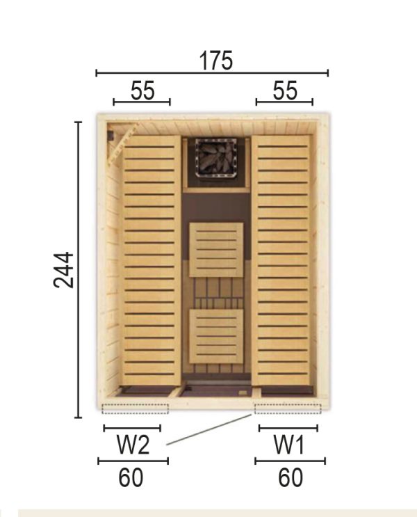 Sauna 1825 T W2 ohne Sauna-Ofen 175 x 244 x 199 SP25401-2441751990-62-0101-12
