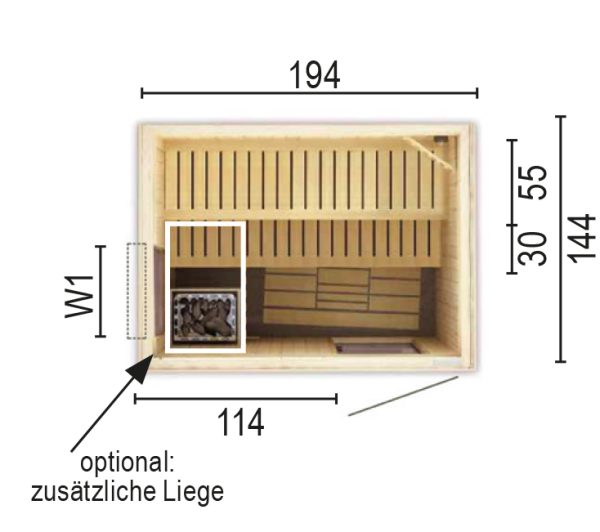 Sauna 2015 W1 ohne Sauna-Ofen 194 x 144 x 199 SP25401-1441941990-61-0101-02