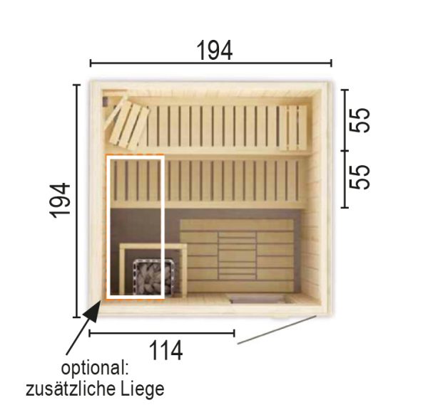 Sauna 2020 WO ohne Sauna-Ofen 194 x 194 x 199 SP25401-1941941990-60-0101-02