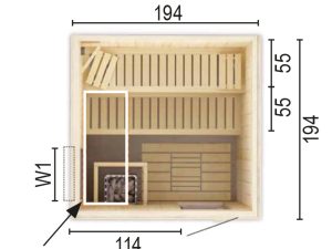 Sauna 2020 W1 ohne Sauna-Ofen 194 x 194 x 199 SP25401-1941941990-61-0101-02