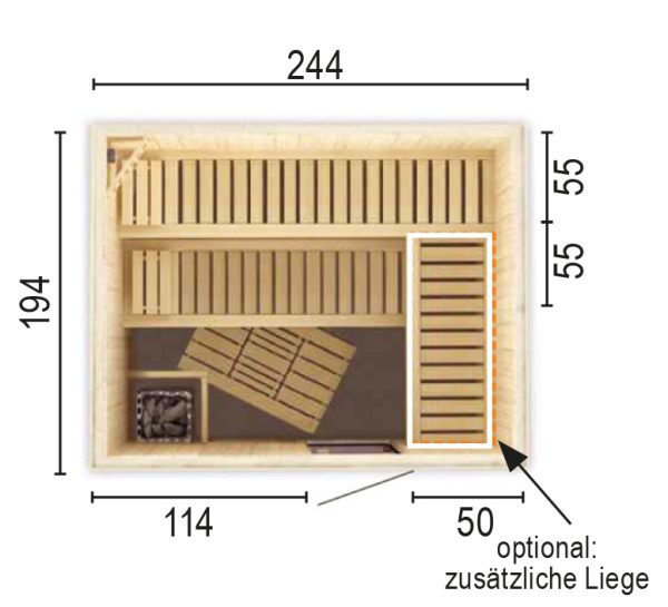 Sauna 2520 WO ohne Sauna-Ofen 244 x 194 x 199 SP25401-1942441990-60-0101-20