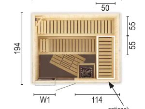 Sauna 2520 W1 ohne Sauna-Ofen 244 x 194 x 199 SP25401-1942441990-61-0101-02
