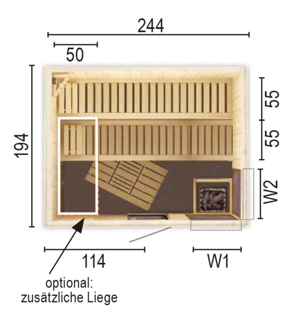 Sauna 2520 W2 ohne Sauna - Ofen 244 x 194 x 199 SP25401-1942441990-62-0101-02
